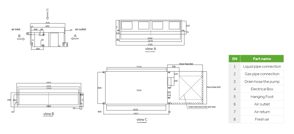 MyCond High ESP duct overall dimensions - 2